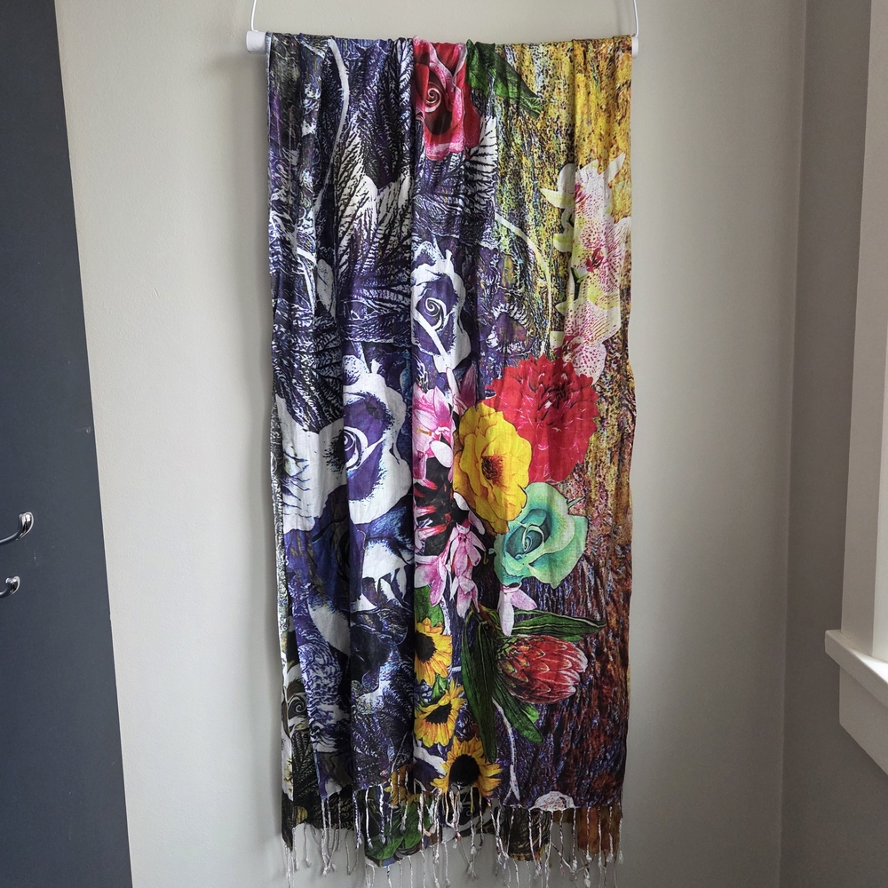 Vibrant Scarf Floral Multi Colour Soft  Shawl Wrap Skirt Vibrant EUC